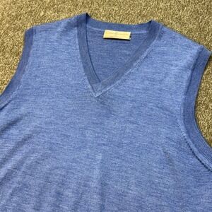 Fairway & Greene Men's Blue Merino Wool V-Neck Golf Sweater Vest L